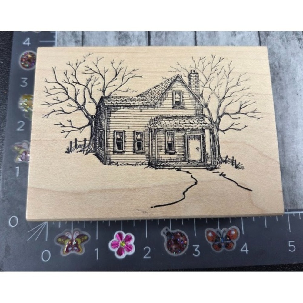 Art Impressions House Trees Path Home T1217 Rubber Stamp Wood #A24